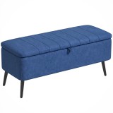 HOMCOM Bancă de depozitare 40", tapițată din material textil cu picioare din oțel pentru Living sau Dormitor, Albastru &Icirc;nchis | Aosom Romania