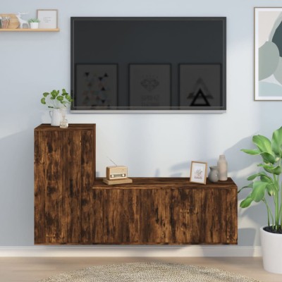 vidaXL Set dulapuri TV, 2 piese, stejar fumuriu, lemn prelucrat foto