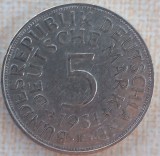 (A457) MONEDA DIN ARGINT GERMANIA - 5 MARK 1951, LIT F, 11,2 GRAME, PURITATE 625, Europa