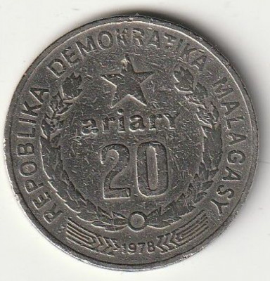 Moneda 20 ariary 1978, FAO - Madagascar foto