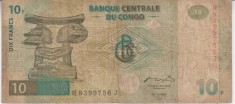 B11 - Bancnota foarte veche - Congo - 10 franci - 1997