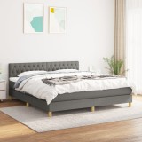 Cumpara ieftin Pat box spring cu saltea, gri &icirc;nchis, 180x200 cm, textil