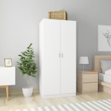 Șifonier Alb vidaXL 80x52x180cm Lemn Prelucrat Dulap Haine Dormitor cu 2 Uși