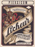 Eticheta Piersicum - Fabrica de bauturi Simon Simeon Leib Majer Bistrita, perioada regalista, ND, timbrul aviatiei