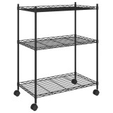Raft depozitare cu roti, 3 niveluri, negru, 60x35x81cm, 150 kg