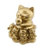 Statueta Feng Shui din rasina cu Pisica Maneki Neko si pui, 7,9cm, model Z19