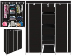 Dulap raft textil pentru depozitare incaltaminte, imbracaminte sau accesorii, 4 nivele, 8 rafturi, culoare Negru foto