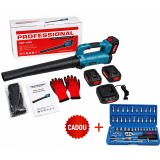 Suflanta Aer Frunze Campion PRO Professional, 2 Acumulatori 48V 8Ah Inclusi, Putere mare de Suflare + Cadou Trusa chei 46 piese