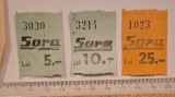Set tichete valorice Magazin Sora S.A.R. &ndash; București anii &rsquo;30 &ndash; 5, 10, 25 Lei + plic original