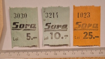 Set tichete valorice Magazin Sora S.A.R. &amp;ndash; București anii &amp;rsquo;30 &amp;ndash; 5, 10, 25 Lei + plic original foto