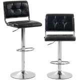 HOMCOM Set de 2 scaune de bar, &icirc;nălţime reglabilă, rotativ 360&deg;, şezut captuşit, spătar şi suport pentru picioare, negru | Aosom Romania