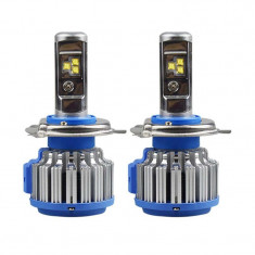 Set 2 LED-uri Auto Techstar® T1, H4, 40w, 9000 Lumeni, 6000K, AUTO, 12-24 Volti, CREE, Canbus, Radiator Aluminiu