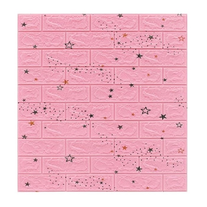 Set 10 placi tapet 3d, flippy, 70 x 77 cm, grosime 3 mm, din polietilena, tip caramida, model stele, suprafata acoperita 5.3 mp, roz