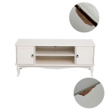 Cumpara ieftin Comoda TV 120x40x50 cm, rafturi, 2 dulapuri depozitare, picioare lemn pin, MDF, alb, RESIGILAT
