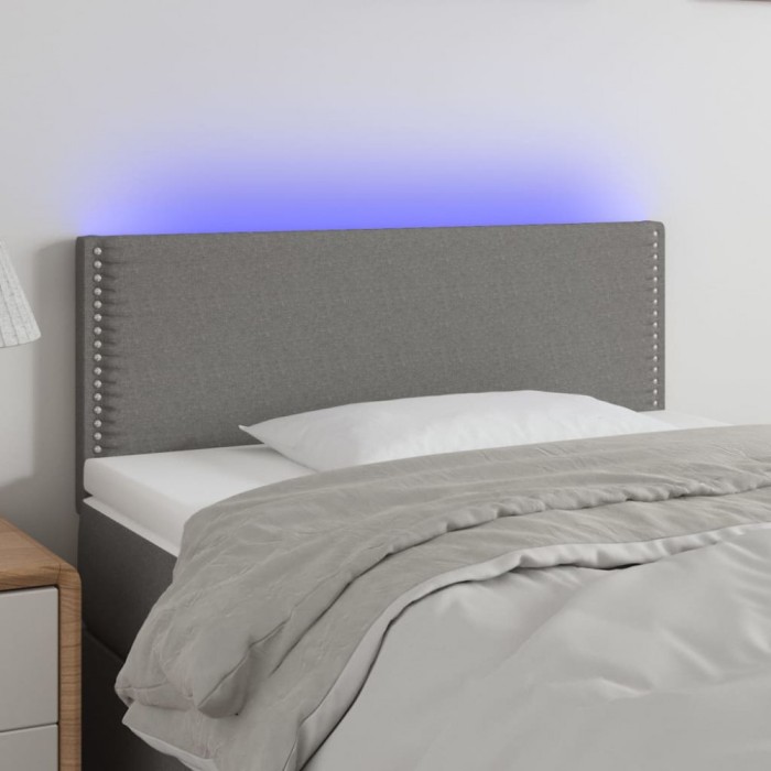 vidaXL Tăblie de pat cu LED, gri &icirc;nchis, 90x5x78/88 cm, textil 3121455