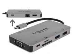Docking Station USB-C la HDMI 4K / VGA / USB 3.1 / SD / LAN / PD 3.0, Delock 87735