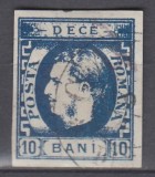 ROMANIA1869 LP 26 REGELE CAROL I CU FAVORITI 10 BANI ALBASTRU POINCON STAMPILAT