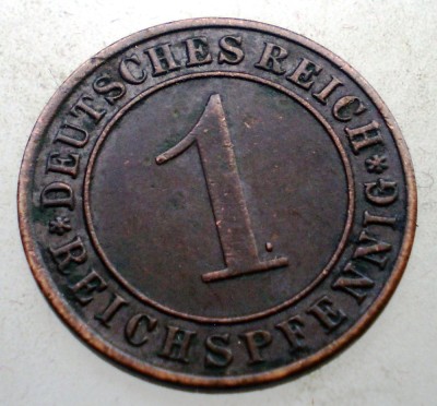B.260 GERMANIA WEIMAR 1 REICHSPFENNIG 1935 D EROARE IDEM B.285 foto