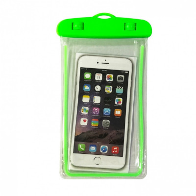 Husa subacvatica Zip Waterproof Flippy, Snowproof, Universala, Impermeabila, cu Snur, pentru telefon sau documente, Verde deschis foto