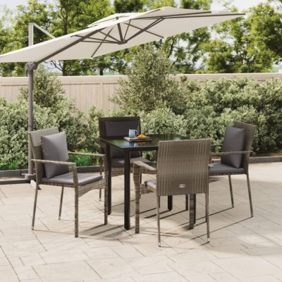 vidaXL Set mobilier grădină cu perne, 5 piese, negru și gri, poliratan 3185114 foto