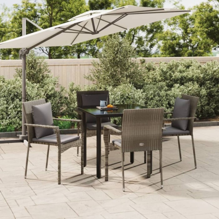 vidaXL Set mobilier grădină cu perne, 5 piese, negru și gri, poliratan 3185114