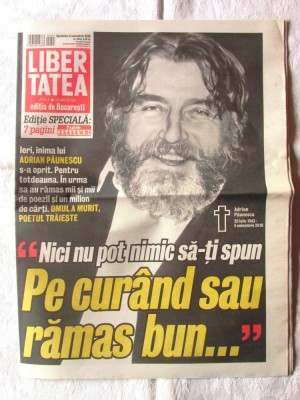 Ziar &amp;quot;LIBERTATEA - Editie speciala&amp;quot; (Adrian Paunescu) din 6 noiembrie 2010 foto