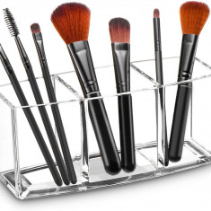 ybox Clear Makeup Brush Holder Organizer, Pensule cosmetice acrilice cu 3 slotur