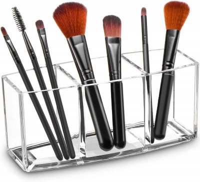 ybox Clear Makeup Brush Holder Organizer, Pensule cosmetice acrilice cu 3 slotur foto