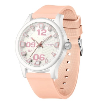 Ceas Copii Sanda 3252 Roz-Alb , Design Sport, Analog, Diver, Rezistent la Apa 5ATM foto