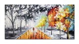 Cumpara ieftin Tablouri gigant indragostiti pictat manual living, dormitor, O seara magica in doi, 140x70cm ulei pe panza in cutit efect 3D