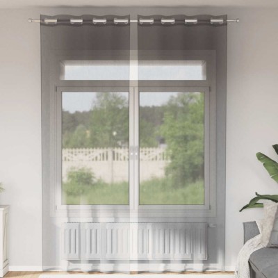 vidaXL Perdele Voile cu Oelii 2 buc Gri Inchis 140x300 cm foto
