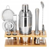 Set Cocktail Shaker Kit pentru barmani 750ml, KI10, suport bambus, 12 piese Household NewTrend
