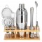Set Cocktail Shaker Kit pentru barmani 750ml, KI10, suport bambus, 12 piese Household NewTrend