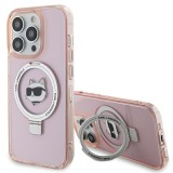 Husa MagSafe pentru Apple iPhone 15 Pro Max, Karl Lagerfeld, Ring Stand Choupette&#039;s Head, Roz