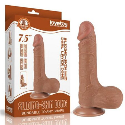 Dildo Realist Sliding Skin Dual Layer, TPE, Maro Deschis, 19.5 cm foto