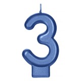 Lumanare cifra 3 metalizata bleu pentru tort zi de nastere, CMCLASS, Ceara