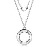 Colier din argint 925 &ndash; lanț dublu, diamante, inel cu decupaj, mărgele