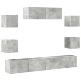 Cumpara ieftin Set dulapuri TV, 7 piese, gri beton, lemn prelucrat