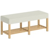 HOMCOM Banc pentru &icirc;ncălțăminte, banc de depozitare cu șezut capitonat, raft deschis, lemn de hevea, 120x44x48cm, lemn natural | Aosom Romania