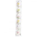 Set 6 oua decorative plastic suspendabile alb flori 4x6 cm