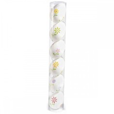 Set 6 oua decorative plastic suspendabile alb flori 4x6 cm