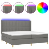Cumpara ieftin Pat cu arcuri, saltea si LED, gri inchis, 200x200 cm, textil
