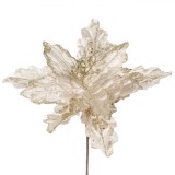 Floare Decorativă Crăciun, Model Crăciuniță, Culoare Bej șampanie, Petale Catifelate, Glitter, 20cm, Oem