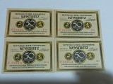 Seria completă de 4 bancnote Notgeld emise la data de 1 octombrie 1921 de comunitatea K&ouml;stritz, Germania