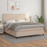 vidaXL Pat box spring cu saltea, cappuccino, 160x200cm piele ecologică