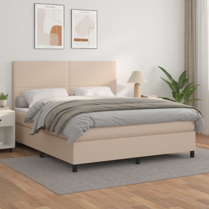 vidaXL Pat box spring cu saltea, cappuccino, 160x200cm piele ecologică 3142736