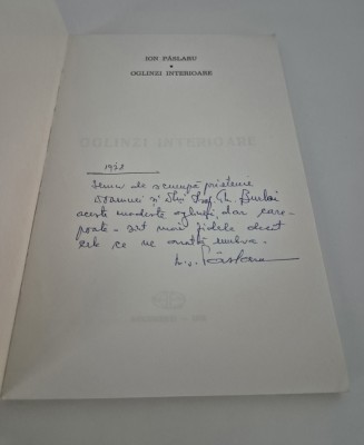 Carte cu autograf Ion Paslaru Oglinzi interioare Versuri foto