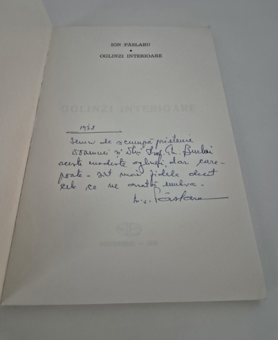 Carte cu autograf Ion Paslaru Oglinzi interioare Versuri