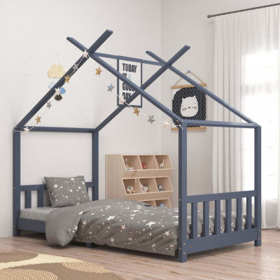 vidaXL Cadru de pat pentru copii, gri, 90 x 200 cm, lemn masiv de pin foto