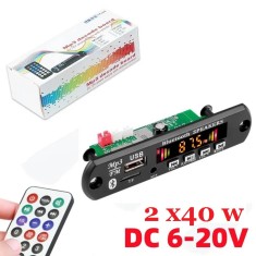 Modul mp3+amplificator 2x40 w cu slot sd usb radio bluetooth telecomanda foto
